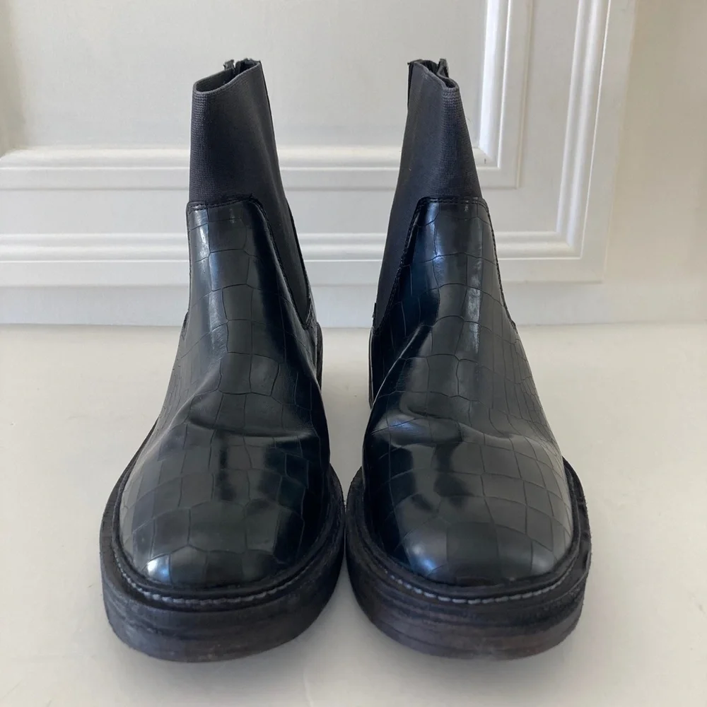 NWOT Free People Arlo Black Leather Animal Print Ankle Boots